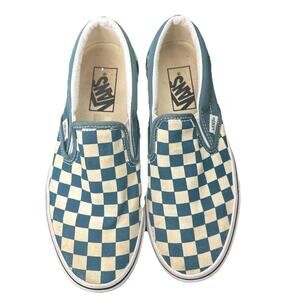 Vans Classic Slip On Checkerboard Teal & White Mens Size 5.5 Women’s 7